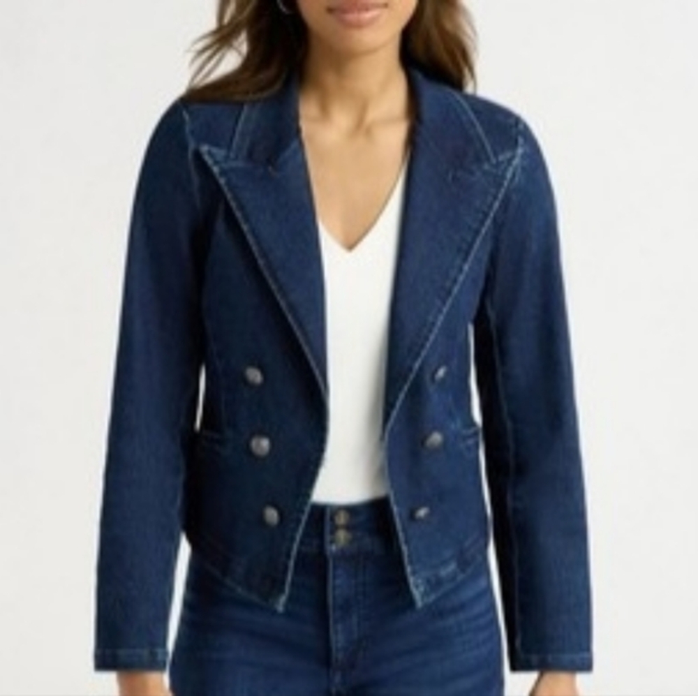 Sofia By Sofia Vergara Women's Fitted Denim Blazer Jacket Size Small Dark Wash